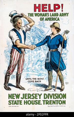 Hilfe! Die Landarmee der Frau von Amerika. Bis die Jungen zurückkommen. New Jersey Division. State House. Trenton. Armee-Poster oder Werbung. Stockfoto