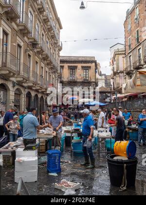 Catania Fischmarkt Pescheria Stockfoto