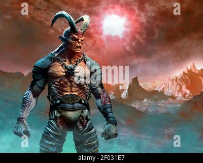 3D-Illustration der Dämon- oder Teufelsszene Stockfoto