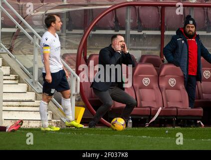 Scottish Championship - Heart of Midlothian / Dundee. Tynecastle Park, Edinburgh, Midlothian, Großbritannien. , . Hearts ist Gastgeber von Dundee bei der Scottish Championship im Tynecastle Park, Edinburgh. Foto zeigt: Dundee Manager, James McPake, canÕt glauben Sie es. Kredit: Ian Jacobs/Alamy Live Nachrichten Stockfoto