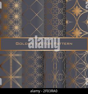 Set von Golden geometrische Ornamental nahtlose Muster. Luxus-Design für Textil, Faabric, Geschenkpapier. EPS 10 Vektorgrafik. Grauer Hintergrund. Stock Vektor