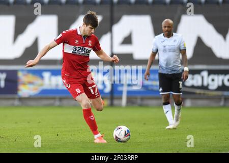 Swansea, Großbritannien. März 2021, 06th. Paddy McNair #17 von Middlesbrough während des Spiels in Swansea, UK am 3/6/2021. (Foto von Mike Jones/News Images/Sipa USA) Quelle: SIPA USA/Alamy Live News Stockfoto