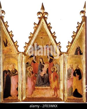 Pietro di Giovanni d'Ambrogio, Madonna col Bambino e Santi. 1444-49, Castello di Gallico (Siena), Collezione Salini. Stockfoto