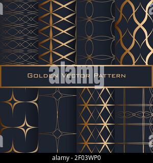 Set von goldenen geometrischen Nahtlosen Mustern. Luxus-Design für Textil, Faabric, Geschenkpapier. EPS 10 Vektorgrafik. Blauer Hintergrund. Stock Vektor