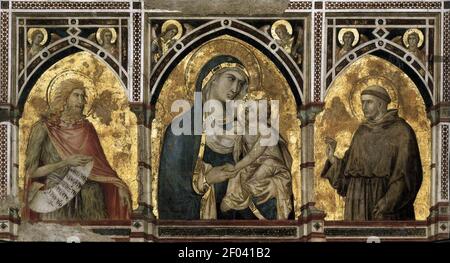 Pietro Lorenzetti - Madonna mit Kind mit dem hl. Franziskus und Johannes der Täufer Stockfoto