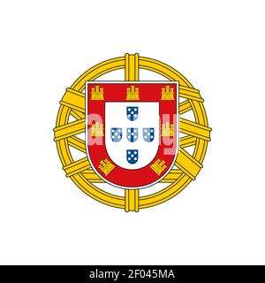 Portugal Wappen isoliert nationale Flagge Emblem. Vektor Portugiesisches Schild, Gruppe von fünf, kleines Wappen von Portugal. Symbol für europäisches Land, Stock Vektor