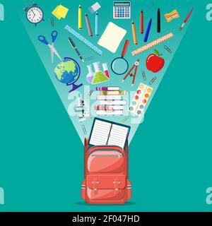 Schulrucksack mit Büchern, Stock Vektor
