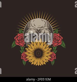 Totenkopf Blume Dekoration Vektor Illustration für Ihre Firma oder Marke Stock Vektor