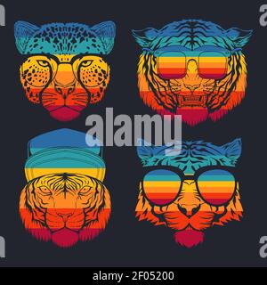 predator Katze Sammlung Retro Vektor Illustration für Ihr Unternehmen oder Marke Stock Vektor