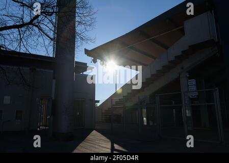 München, Deutschland. März 2021, 06th. Außenansicht des Grünwalder Stadions Quelle: SPP Sport Presse Foto. /Alamy Live Nachrichten Stockfoto