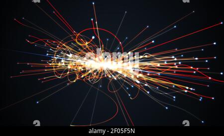 Kollision von Partikeln im Hadron Collider. Astrophysik Konzept. 3D gerenderte Abbildung. Stockfoto