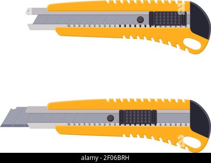 Gelbe Box Cutter Instrument isoliert auf weiß. Stock Vektor