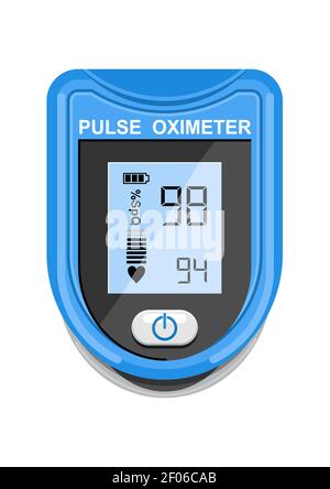 Pulsoximeter-Symbol auf dem Medianfinger zur Messung des Sauerstoffs im Blut. Gesundheitsfürsorge für Blutsättigungstest. Vektorgrafik Stock Vektor