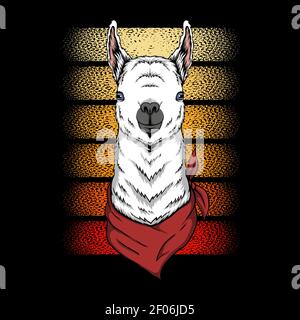 Llama tragen Bandana Retro Vektor Illustration für Ihr Unternehmen oder Marke Stock Vektor