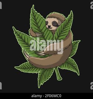 Sloth Hug Weed Vektorgrafik für Ihr Unternehmen oder Ihre Marke Stock Vektor