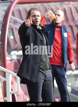 Tynecastle Park, Edinburgh, Schottland. Großbritannien, 6th. März - 21. Scottish Championship Match .Hearts vs Dundee . Heart of Midlothian Manager Robbie Neilson Kredit: eric mccowat/Alamy Live News Stockfoto