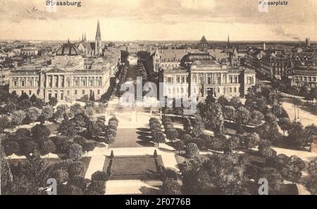 Place de la République et Avenue de la Liberté (Straßburg) vers 1910 (carte postale). Stockfoto