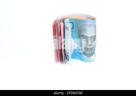 Indonesische Rupiah Währungsnotizen isoliert auf weißem Hintergrund Stockfoto