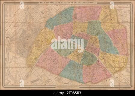 Plan géométral de Paris et de ses agrandissements von Andriveau-Goujon, 1865 - Stanford Libraries. Stockfoto