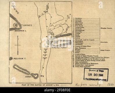 Plan der Schlacht am 5. August 1864. (Mobile Bay) Stockfoto