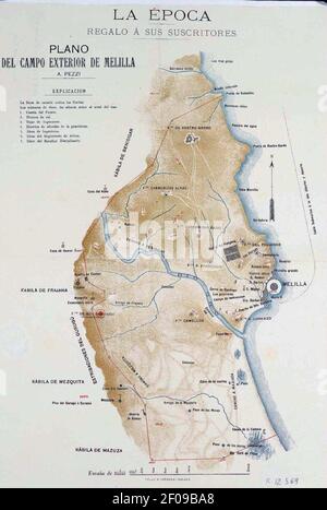 Plano del Campo Exterior de Melilla Material cartografico 1 (1). Stockfoto