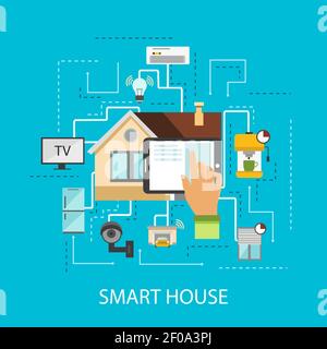 Smart House Zusammensetzung die Präsenz im Haus Technologie und Die neuesten Gadgets Vektor-Illustration Stock Vektor