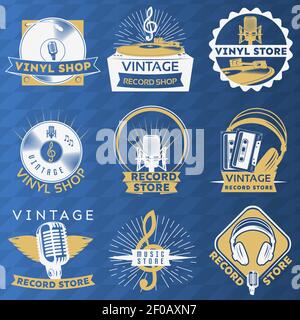 Vinylvintage Label Set mit Beschreibungen des Vinylshops vintage Record Shop Record Store Vektorgrafik Stock Vektor