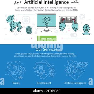 Zwei Künstliche Intelligenz Bannerset mit grüner Taste und blau Banner Unsere Dienstleistungen Vektor-Illustration Stock Vektor