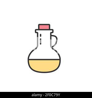 Flasche mit Olivenöl oder Massageöl Vektor Umriss Symbol isoliert Auf weißem Hintergrund Stock Vektor