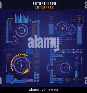 Vierfarbiges Symbol für die zukünftige Benutzeroberfläche mit Elementen von Vektordarstellung „Innovationstechniken“ Stock Vektor