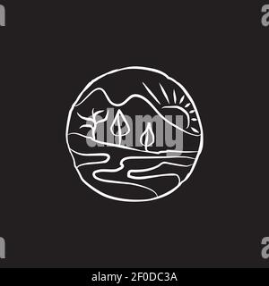 Natur Landschaft mit Linie Art Design Vorlage Stock Vektor