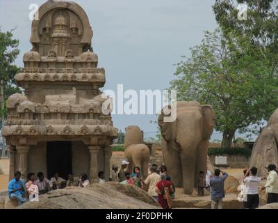 Antiker Sonnentempel, der bei Mahabalipuram nahe Chennai Indien lokalisiert wurde, klickte Am 27. Juli 2008 Stockfoto