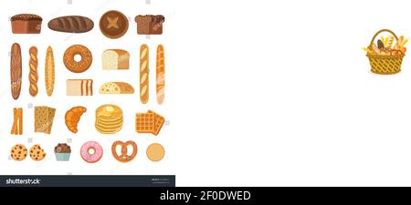 Korb mit Weizen und frischem Brot. Stock Vektor
