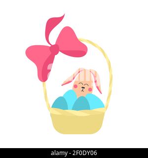 Osterkorb mit Bogen, Eiern und Hase darin. easter Egg Hunt Design-Element. Vorlage für Grußkarte oder Einladungskarte. vektorgrafik Stock Vektor