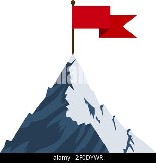 Rote Flagge auf dem Berggipfel. Stock Vektor