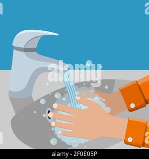 Waschen Sie sich die Hände im Waschbecken. Stock Vektor