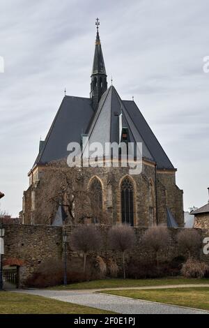 KLATOVY, TSCHECHISCHE REPUBLIK - 26. FEBRUAR 2021: Geburt der Jungfrau Maria Archdean Kirche Stockfoto