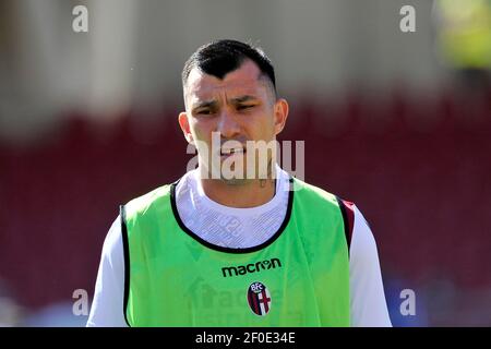 Gary Medel Spieler von Bologna, während des Spiels der italienischen Serie A Meisterschaft zwischen Benevento gegen Bologna 1-0, Spiel auf dem Ciro Vigorito gespielt Stockfoto