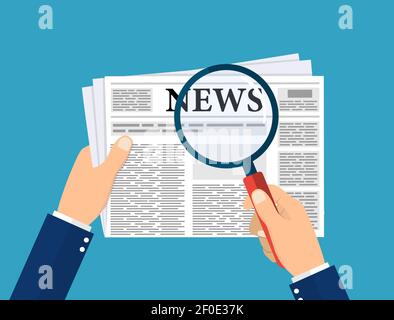 Hand halten Zeitung und Lupe Stock Vektor