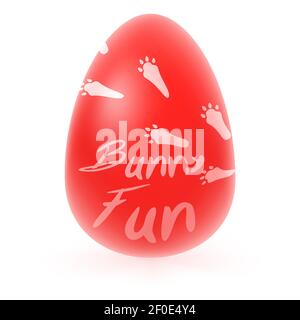 Osterei rote Farbe mit Hase Pfote Fußabdrücke isoliert auf Hintergrund, Urlaub Grußkarte. Vektorgrafik. Frohe Ostern Vektor-Illustration Stock Vektor