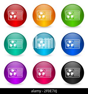 Wärmepumpe Icon Set, bunt glänzend 3D Rendering Ball Buttons in 9 Farboptionen für webdesign und mobile Anwendungen Stockfoto