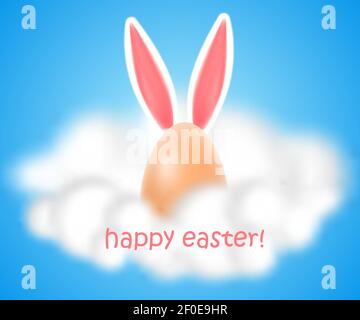 Frohe Ostern kreative Poster mit Ei und Hasen Ohren in den blauen Himmel und Wolken. Design-Element, Vorlage Tapete, Flyer, Einladung, Broschüre Stock Vektor