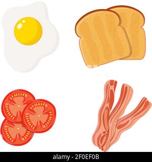 Komplettes englisches Frühstück mit 4 Hauptzutaten Stock Vektor
