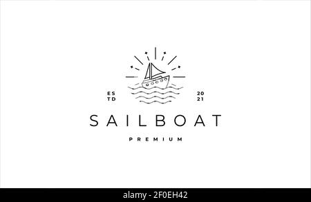 Segelschiff Logo Abzeichen Linie Vektor Design Illustration Stockfoto