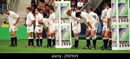 England nach dem letzten südafrikanischen Versuch Oktober 1999during die Rugby Union World Cup 1999 Spiel in Paris Stockfoto