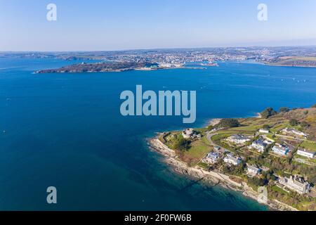 Luftaufnahme in der Nähe von St. Mawes, Roseland, Truro, Cornwall, England Stockfoto