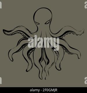 Illustration von abstrakten Kraken im Grunge-Stil auf dunklem Hintergrund Stock Vektor