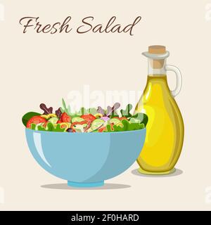 Frischer Salat mit Olivenöl Stock Vektor