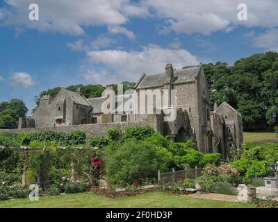 Mittelalterliche Burg Compton in Devon, England. Wird als Ort verwendet, um Sinn und Sensibilität zu Filmen. Stockfoto