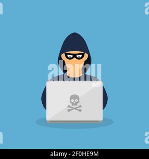 Krimineller Hacker mit Laptop. Stock Vektor